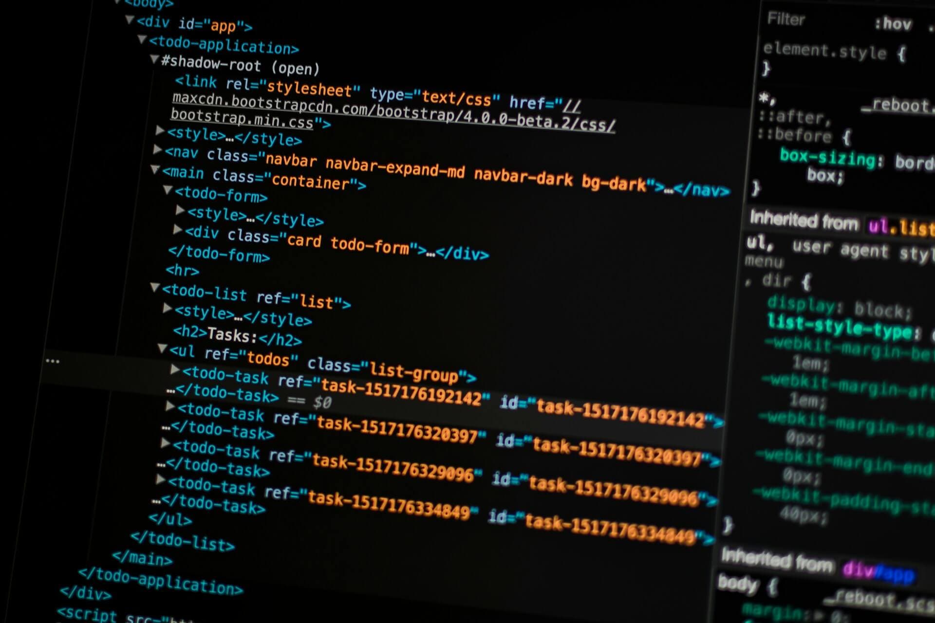A photo of code using the browser Developer Tools